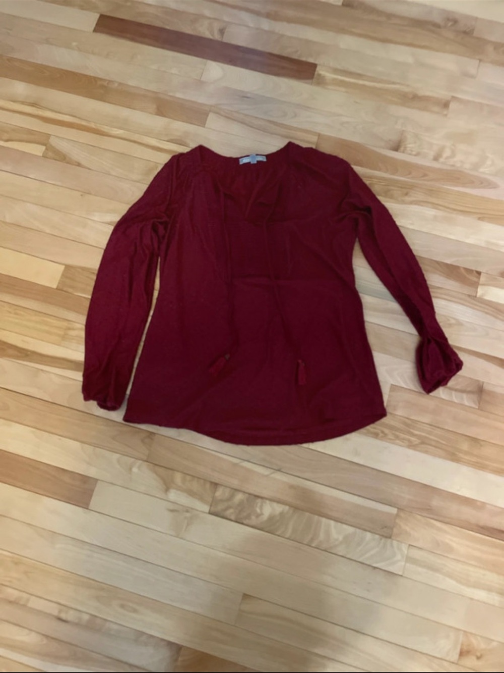 Daniel Rainn Long-Sleeve V-Neck Tie Tunic - Burgundy
